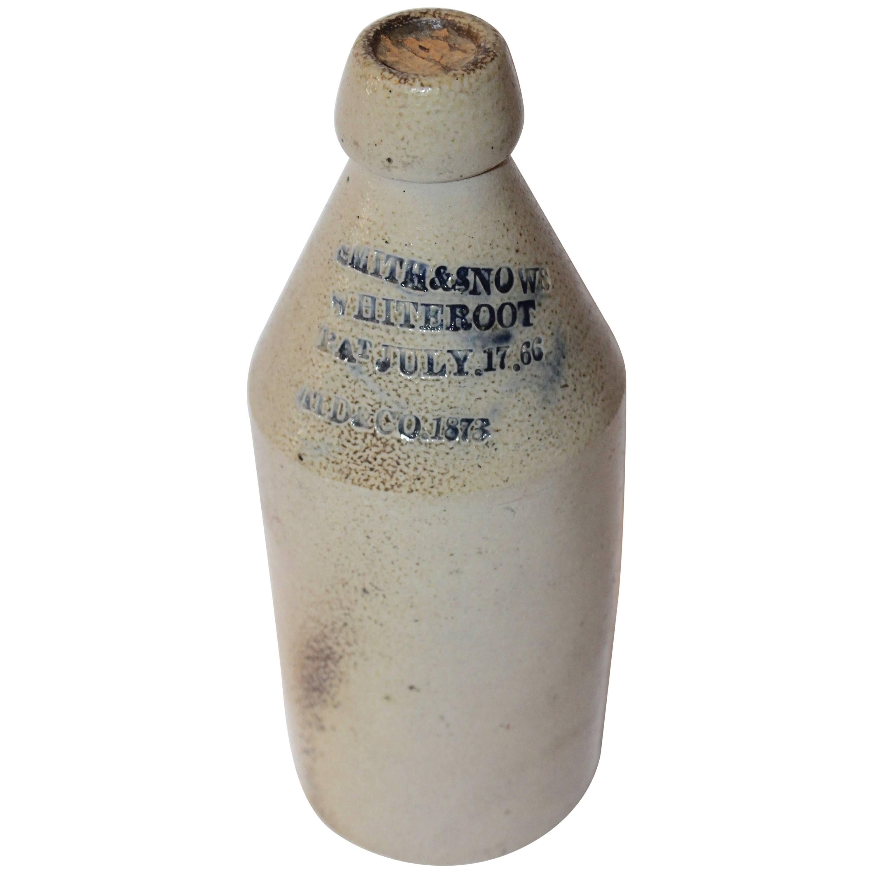 19th Century Smith & Snows Whiteroot Pottery Bitters Bottle, Dated 1873 For Sale