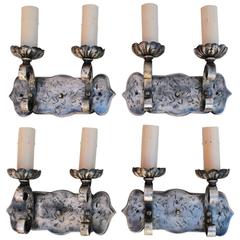 Beautiful Set of Four Heavy 1920s Silver Color Sconces 2