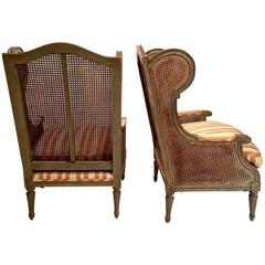 Pair of Early 20th Century French Caned Wingback Chairs