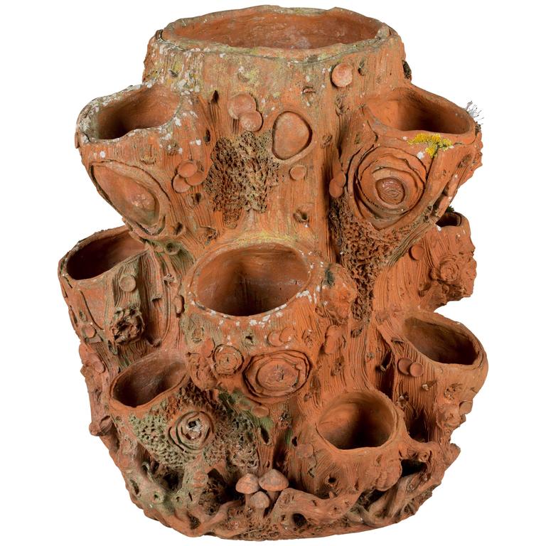 Terracotta Faux Bois Planter For Sale at 1stdibs