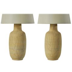 Pair of Hand Etched Ceramic Studio Table Lamps by Lee Rosen for Design Technics 