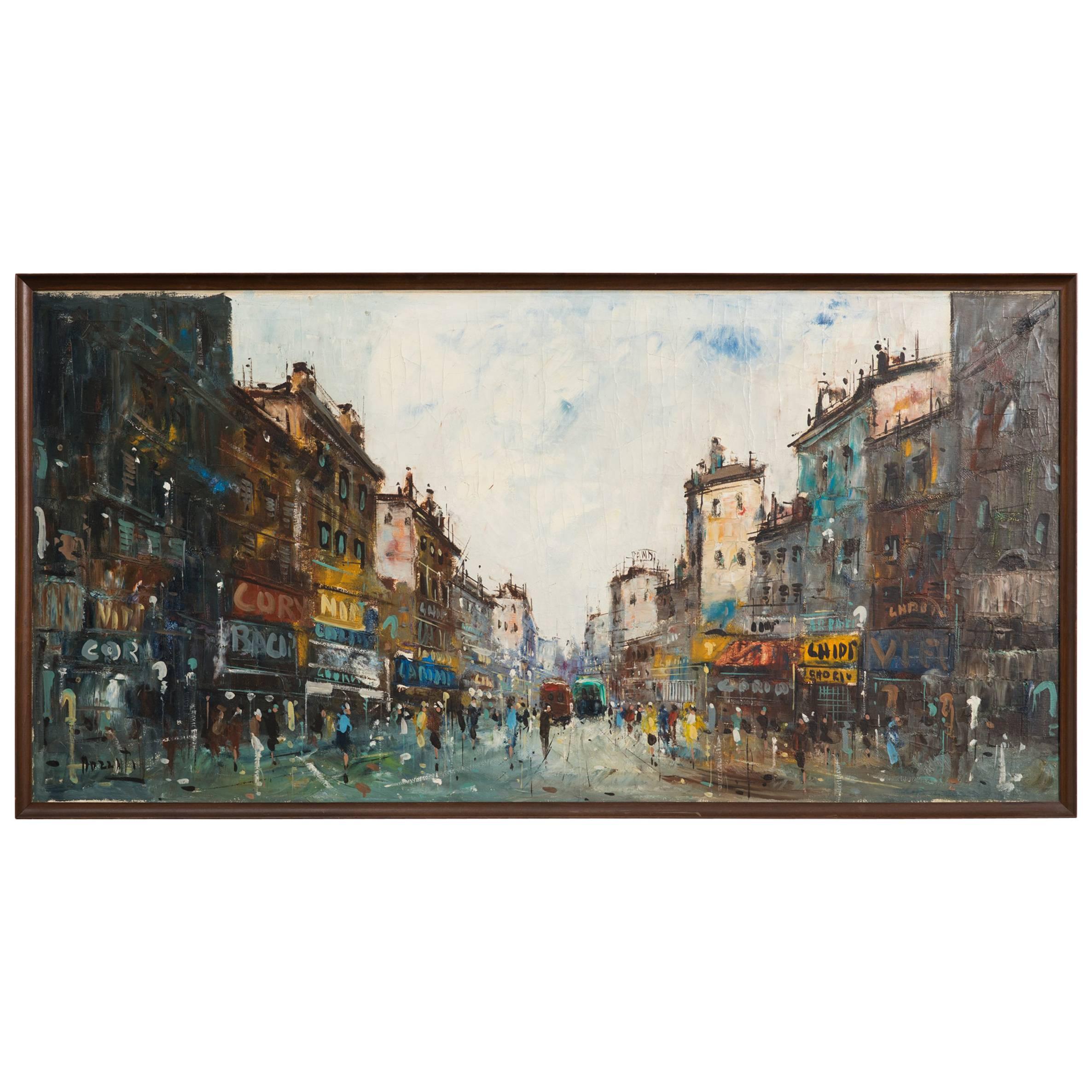 French Street Scene Oil Painting