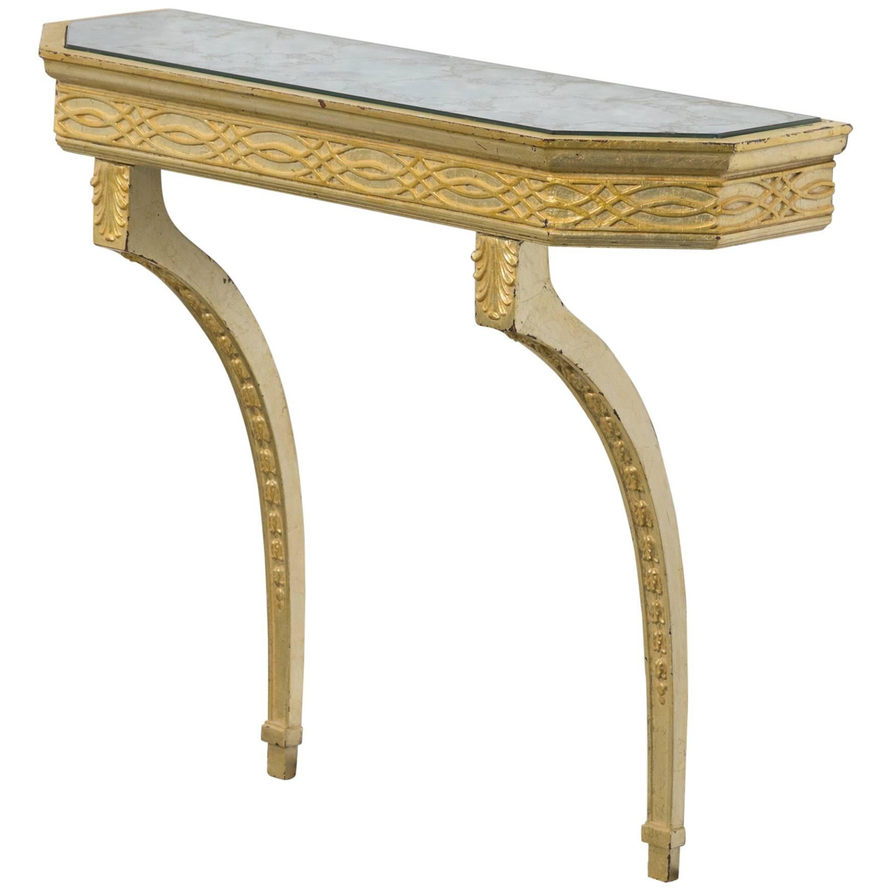 Silvered Wood and Glass Wall Mount Console Table