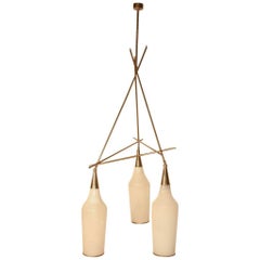 Elegant Mid-Century Italian Design Chandelier Brass and Glass 