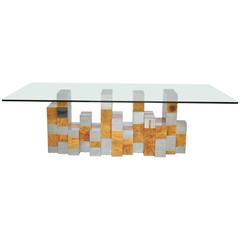 Paul Evans "Cityscape Series" Burl Wood and Chrome Dining Table