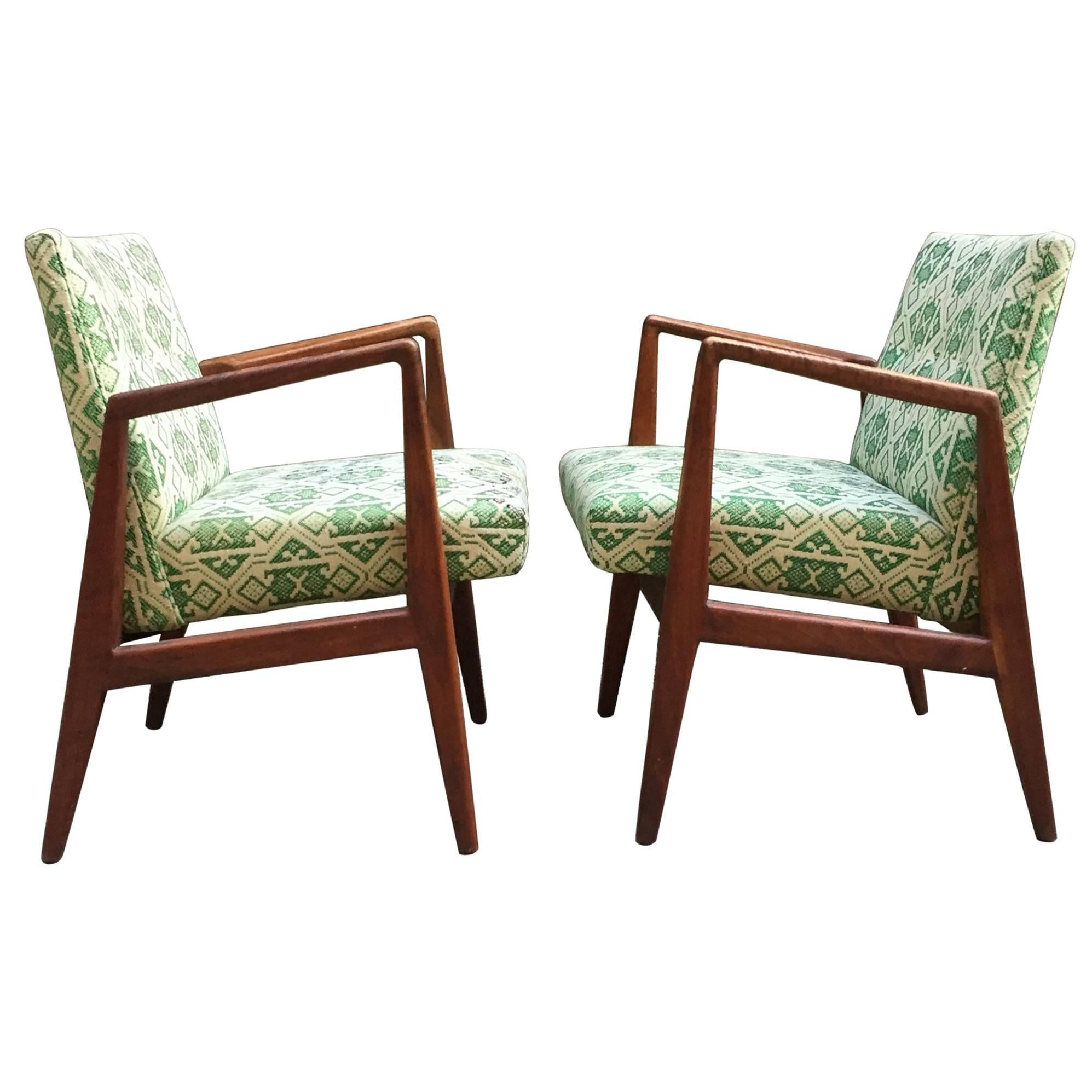 Pair of Jens Risom Design Modern Walnut Armchairs