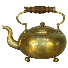 Early Victorian Brass Toddy Kettle, Fruit Wood Handle, circa 1840