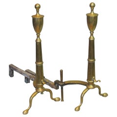 Pair of Brass Urn Top Andirons, American, First Half of the 20th Century