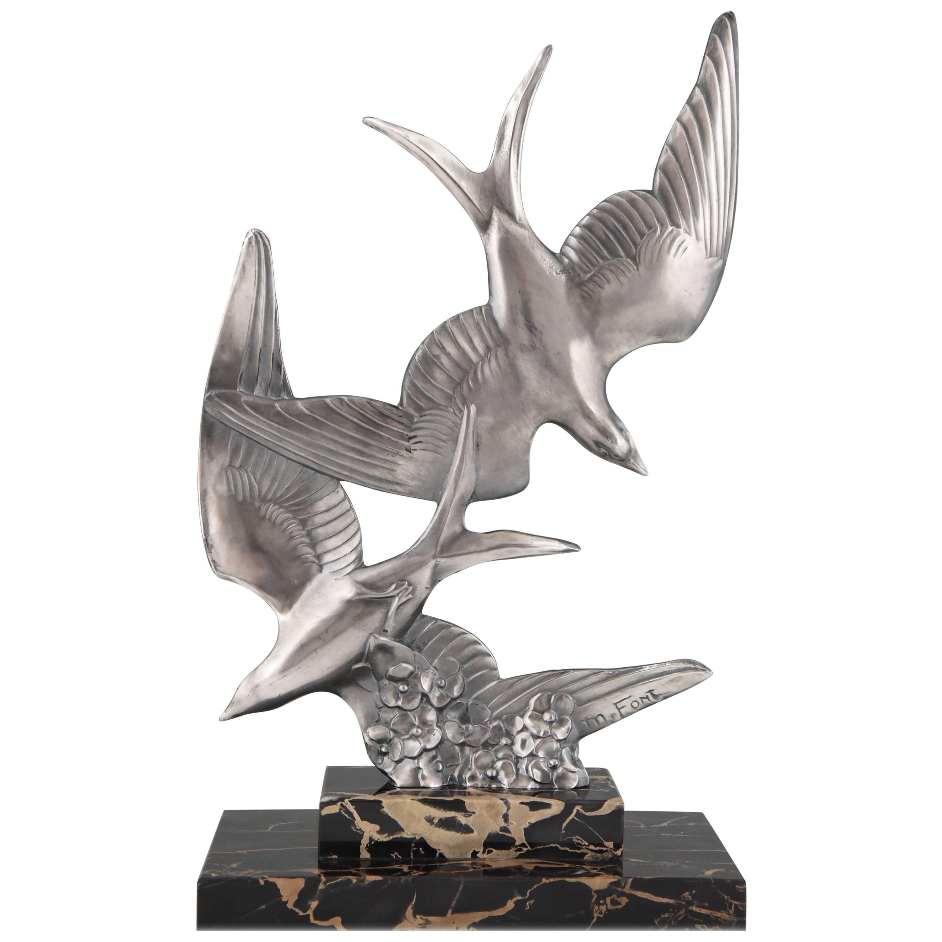 French Art Deco Sculpture of Two Flying Birds. M. Font, 1930