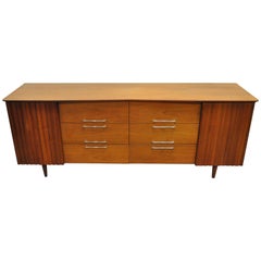 Vintage Mid Century Modern Danish Walnut Angle Top Long Dresser Credenza Cabinet