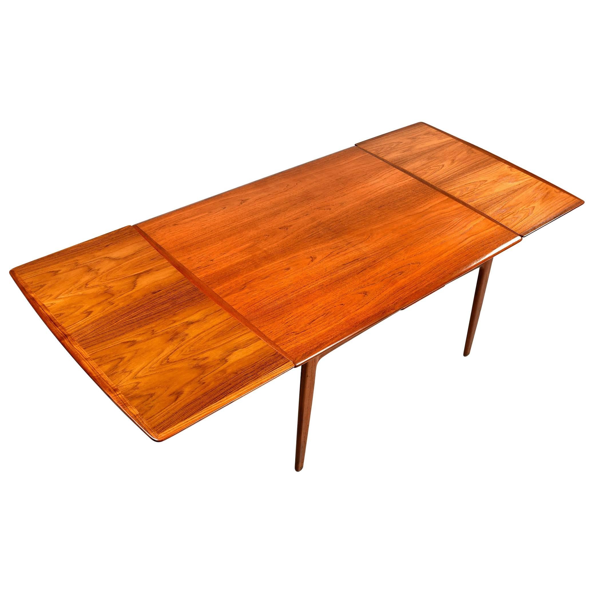 Arne Vodder Teak Extendable Draw Leaf Dining Table, 1950s