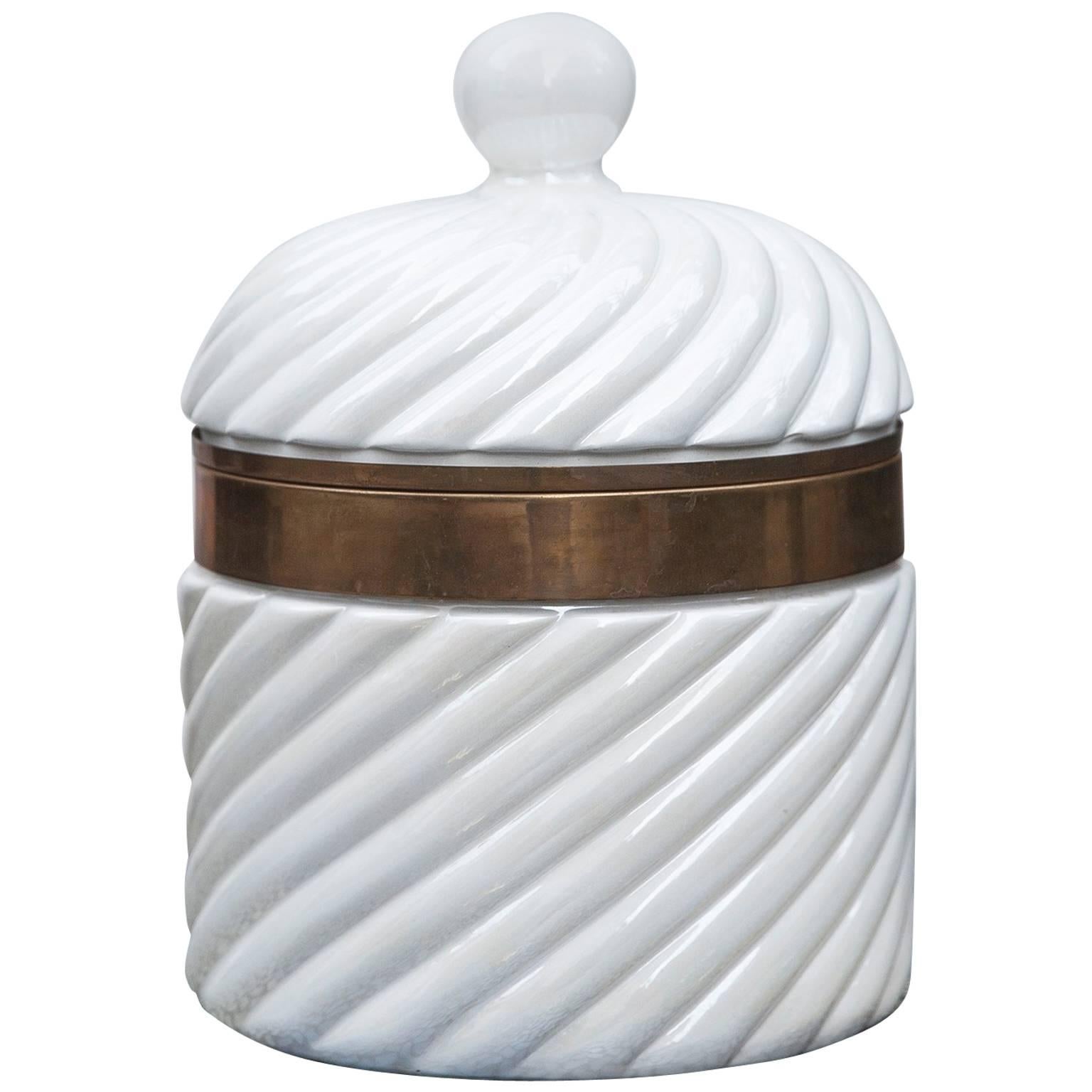 Tommaso Barbi Hollywood Regency Style Porcelain Ice Bucket, Italy, 1970