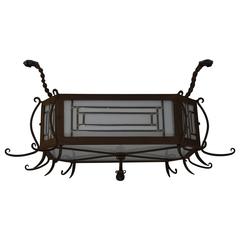 Art Deco Wrought Iron and Milk White Leaded Glass Ceiling Lamp Early 20th Cent. 8