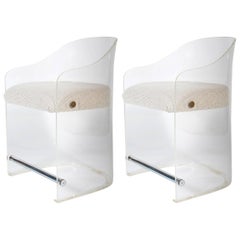 Pair of Mid-Century Lucite Armchairs, Cromed Details, 1960s