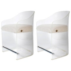 Pair of Mid-Century Lucite Armchairs, Cromed Details, 1960s