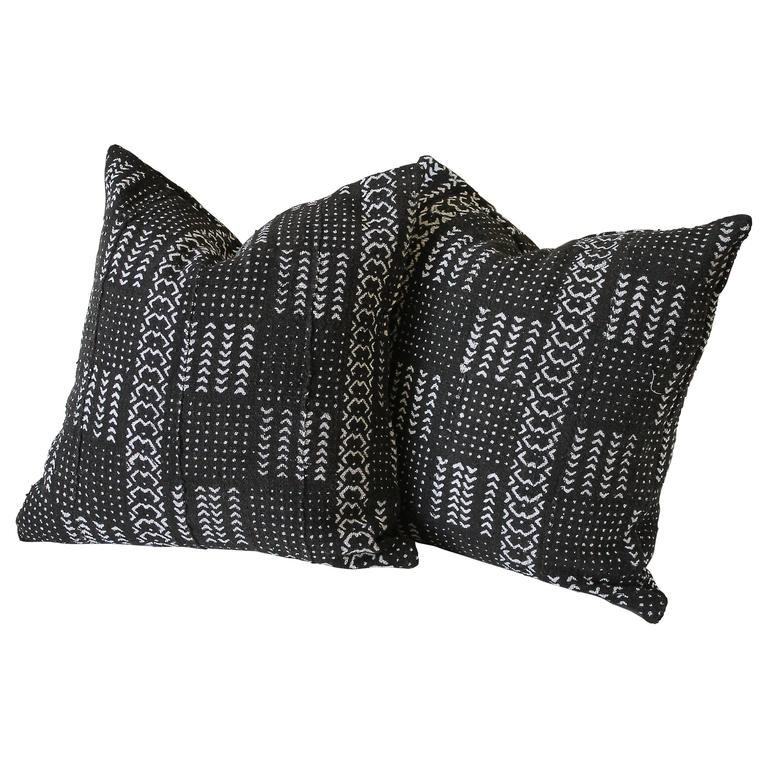 Vintage African Mud Cloth Accent Pillows With Down Insert For Sale