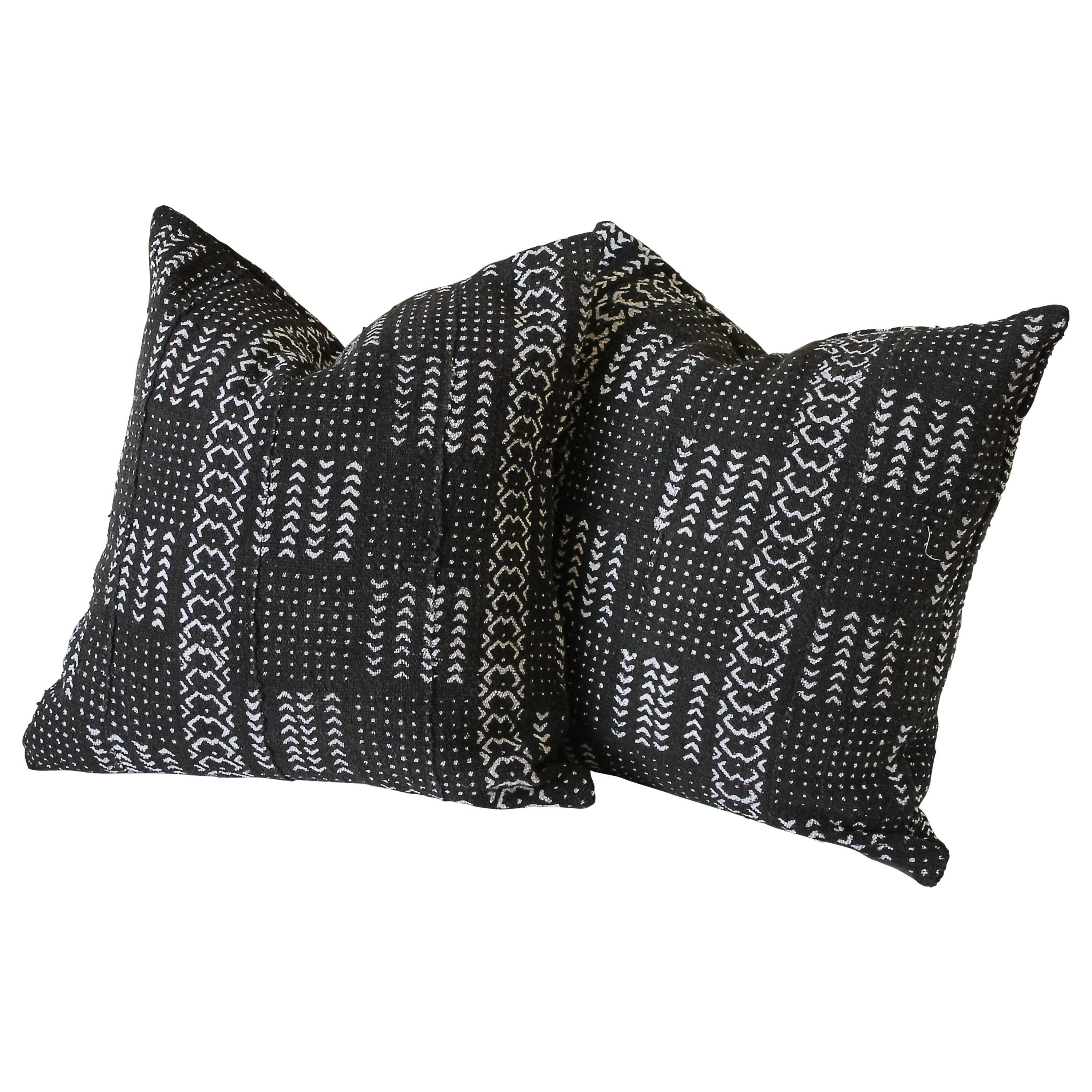 Vintage African Mudcloth Pillows with Original Fringe Details at 1stDibs