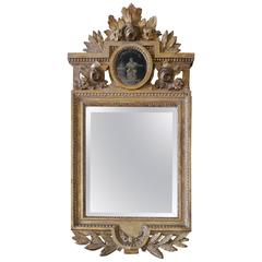 Antique French Giltwood and Gesso Mirror with Hand Painting