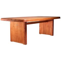 Pierre Chapo Large Custom-Made Elm Dining Table, France, 1960s