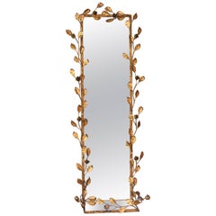 Italian Gilt Tole Floral Motif Mirror with Shelf