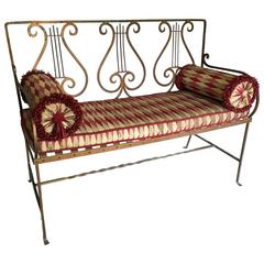 Romantic Lyre Motife Gilt Iron Loveseat Bench