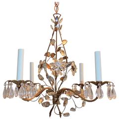 Wonderful Bagues Six-Light Rock Floral Crystal Bronze Transitional Chandelier 6