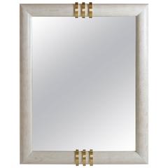 Large White Washed Oak and Bronze Mirror by Henredon