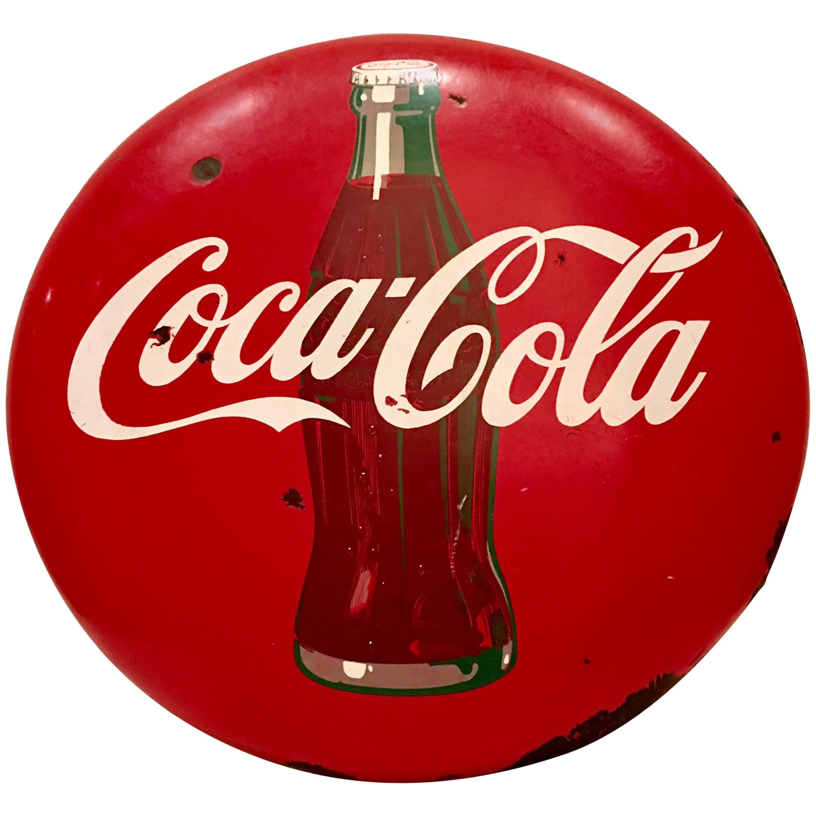 1950s Porcelain Coca Cola Hanging Button Advertising Sign