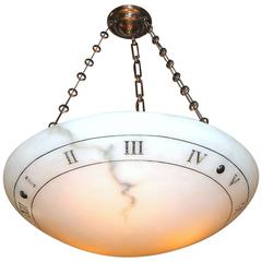 Used Large Alabaster Pendant Chandelier Ceiling Light with Incised Roman Numerals