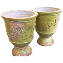 Pair of Large French Urns Yellow Glaze