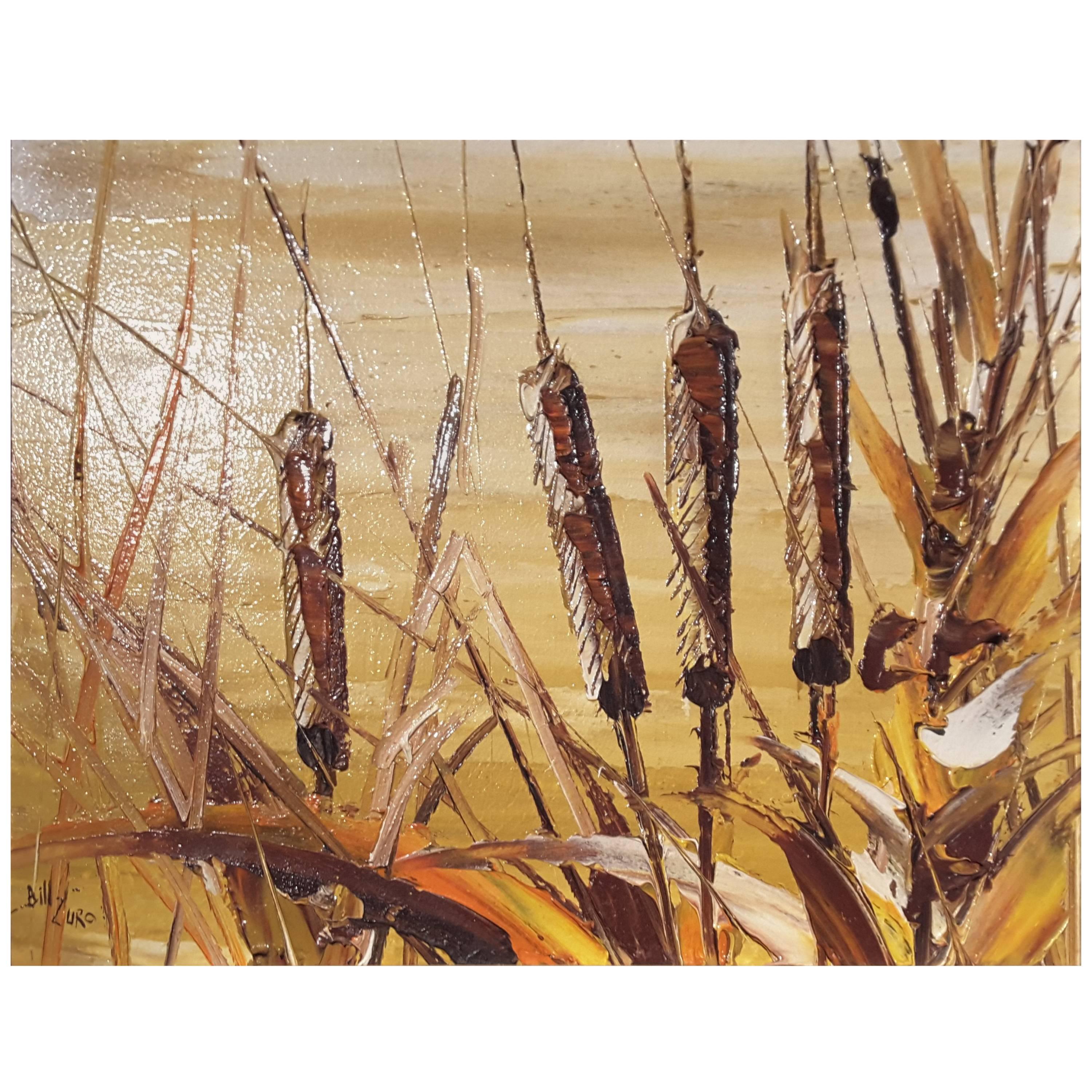 Bill Zuro Acrylic on Panel, Titled Cat Tails, Canadian Artist