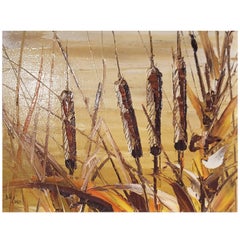 Antique Bill Zuro Acrylic on Panel, Titled Cat Tails, Canadian Artist