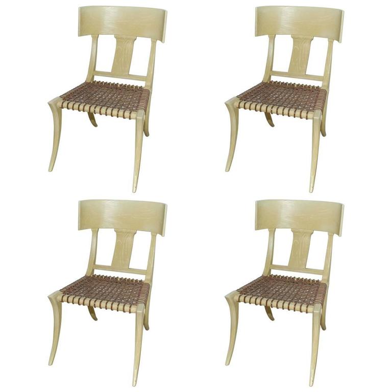Contemporary Klismos Brass Chair With Leather Straps For At 1stdibs Set Of Four Klismos Form Side Chairs