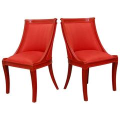 Pair of Red Lacquer Regency Style Chairs 3