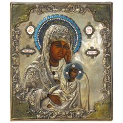 18th Century Russian Icon Revetment of Madonna and Child
