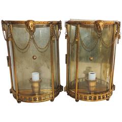 Hansome French Pair Neoclassical Lion Glass Tassel Swag Caldwell Wall Sconces 11