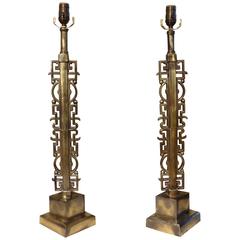 Pair of James Mont Style Asian Modern Brass Lamps