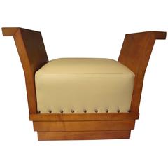 French Art Deco Geometric Ottoman Upholstered in Leather, Circa. 1925 6