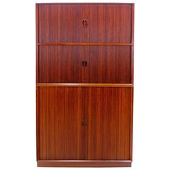 Danish Modern Solid Teak Tambour Door Cabinet by Peter Hvidt