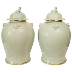 Pair of Celadon Jars
