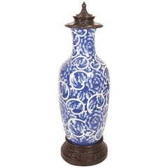 Blue and White Urn Mounted in Brass