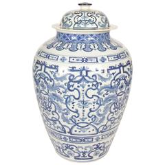 Large Blue and White Urn with Cover