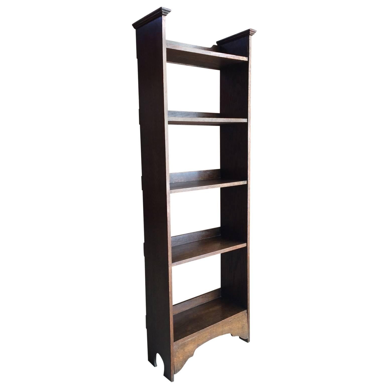 Narrow Edwardian Oak Bookcase Arts & Crafts