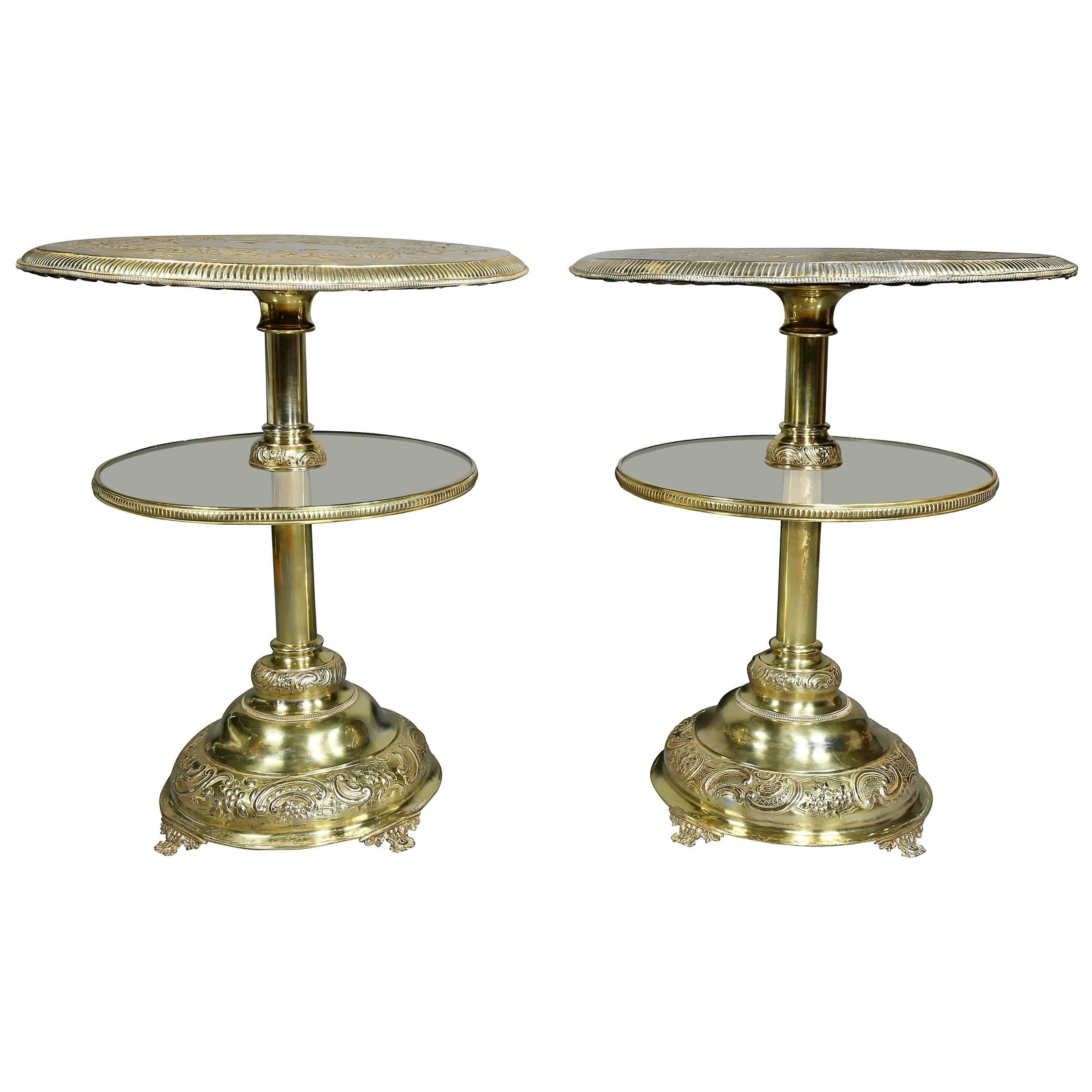 Pair Of Victorian Silver Plated And Glass End Tables