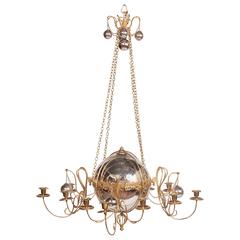 Antique English Mercury Glass and Gilt Metal Chandelier