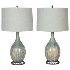 Pair of Celadon Pottery Lamps by Pierre-Adrien Dalpayrat and Louis Katona