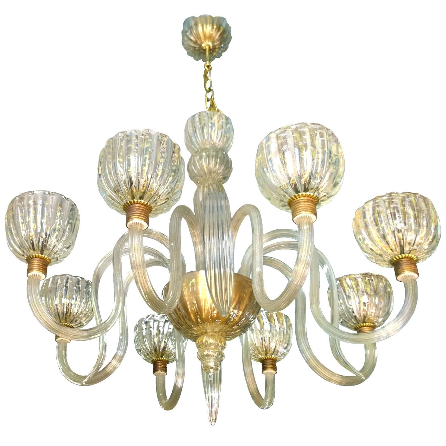 Large Mid-Century Murano Chandelier Attributed to Barovier e Toso