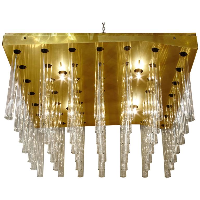 Large Square Flush Mount Murano Chandelier Attributed To Sciolari Large Square Flush Mount Murano Chandelier Attributed To Sciolari For Sale