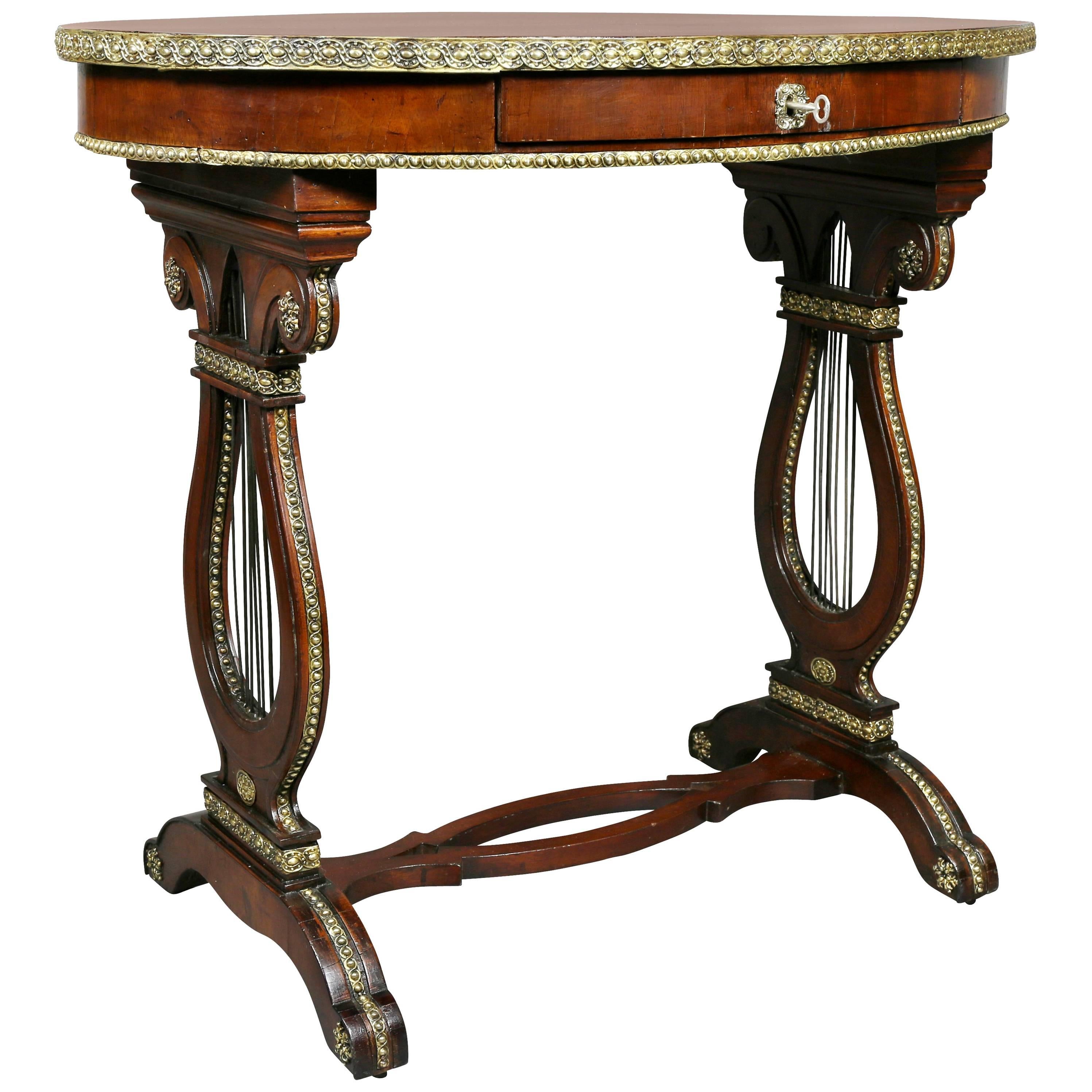 Russian Neoclassic Mahogany and Brass Mounted Table For Sale