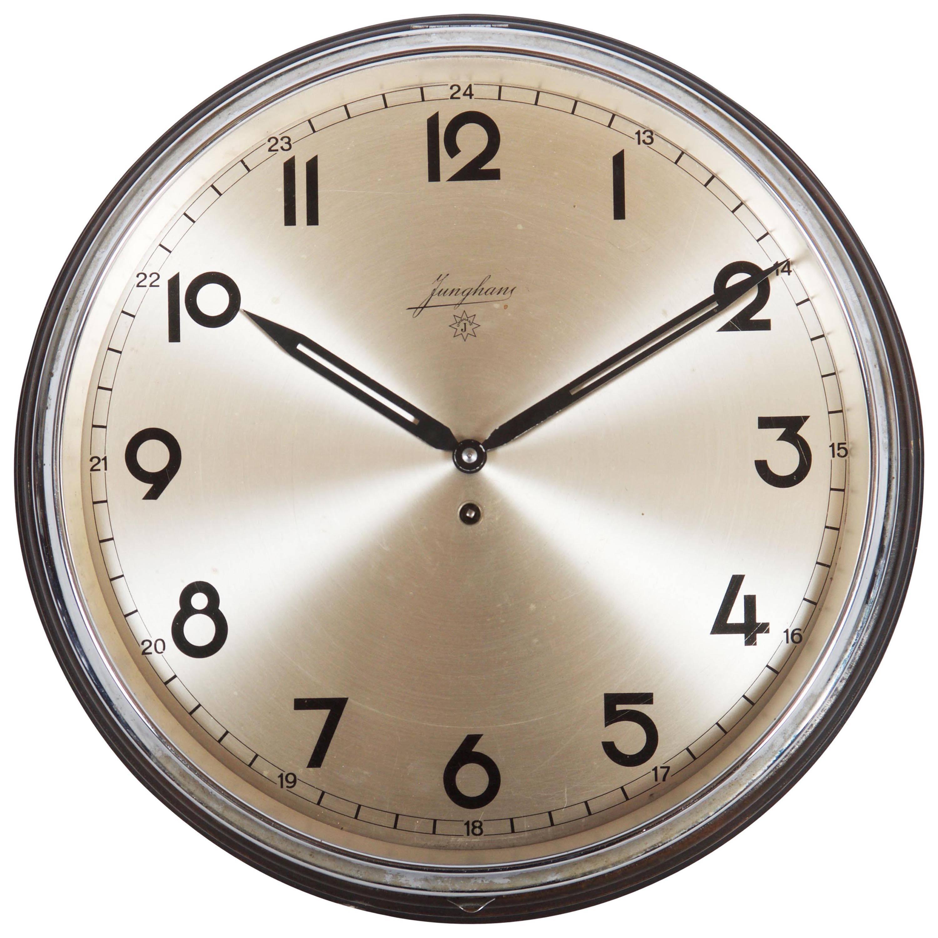 Large Junghans Bauhaus Wall Clock from the 1930s